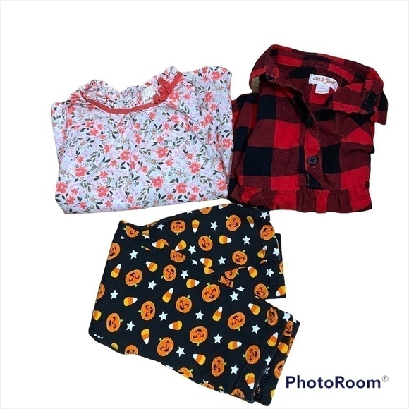 3T Girls Bundle Halloween Leggings Cat & Jack Buffalo Plaid Top Shirt Floral - Picture 1 of 7